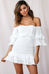 Esmeralda Off-Shoulder Frill Dress White